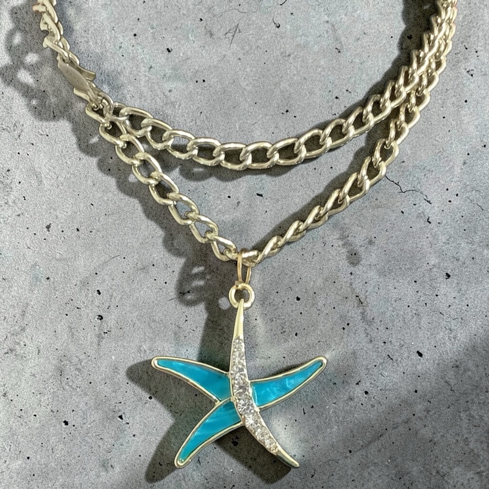 Heidi Daus Gold Starfish Pendant with Turquoise Enamel & Swarovski Crystals NWOT - Picture 5 of 11